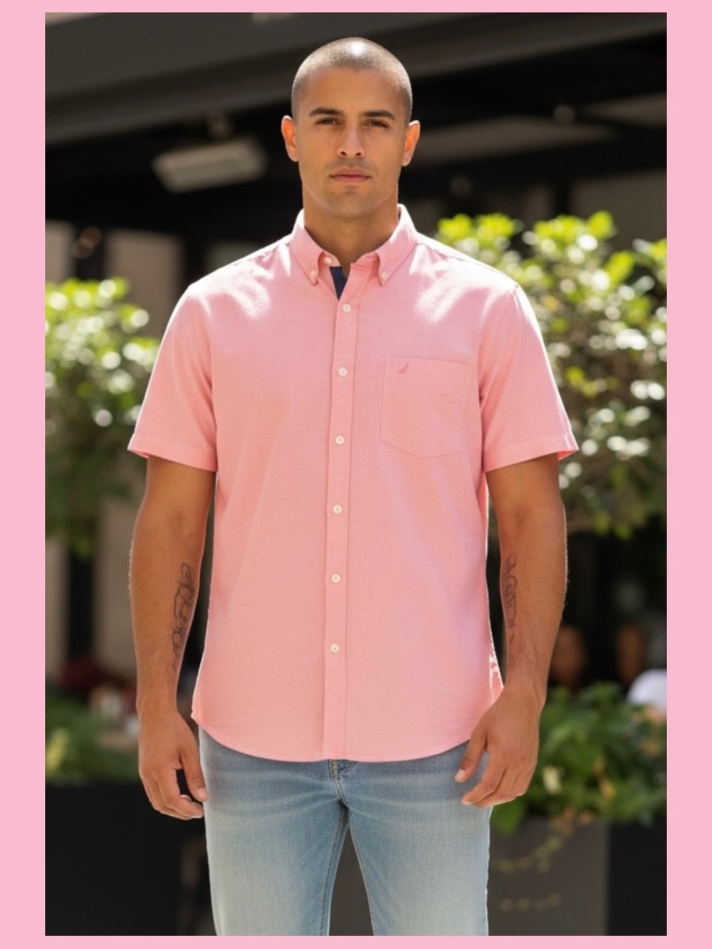 Peach Men's Short-Sleeve Button-Down Shirt -